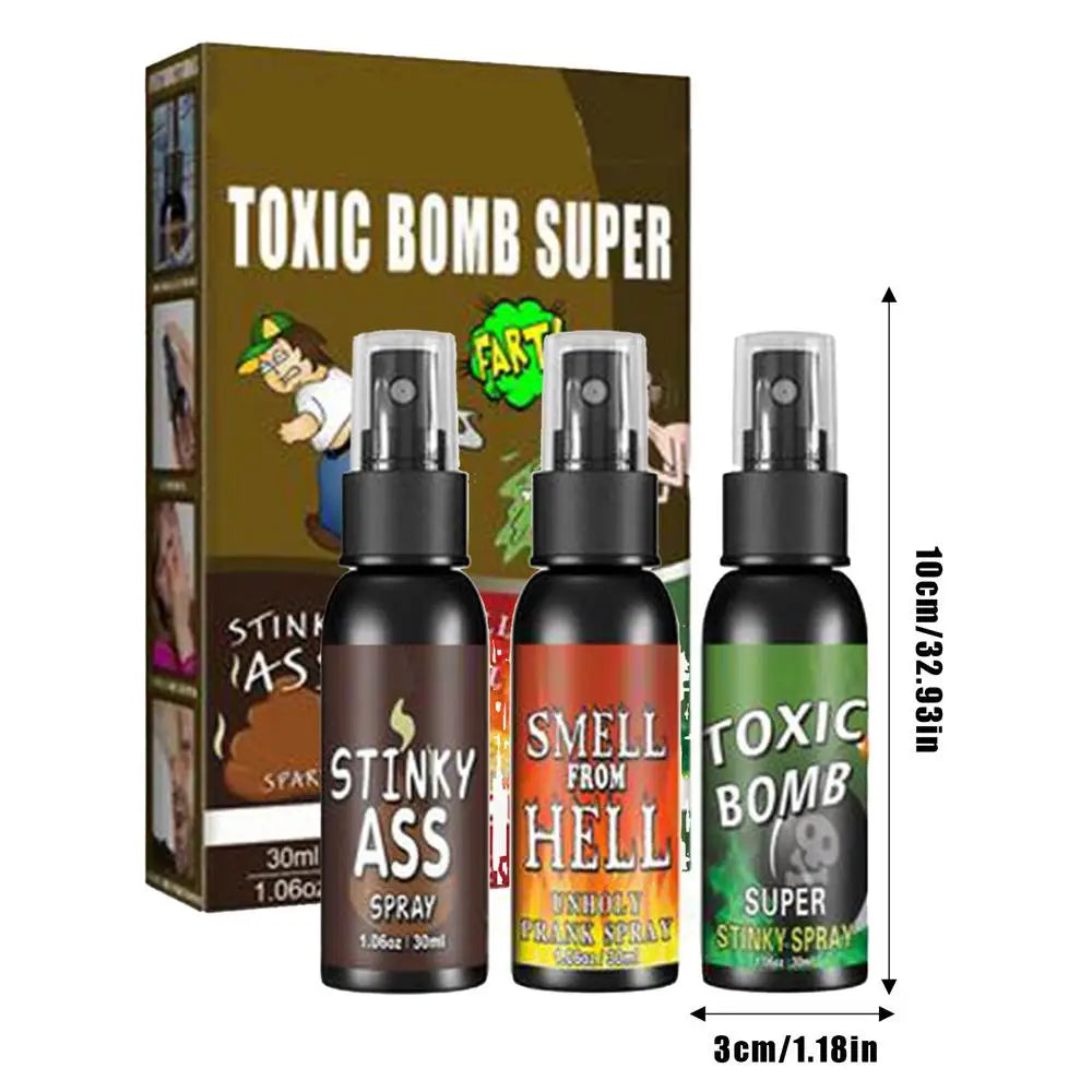 A bottle of Toxic Bomb Super Stinky Ass spray for a prank gift.