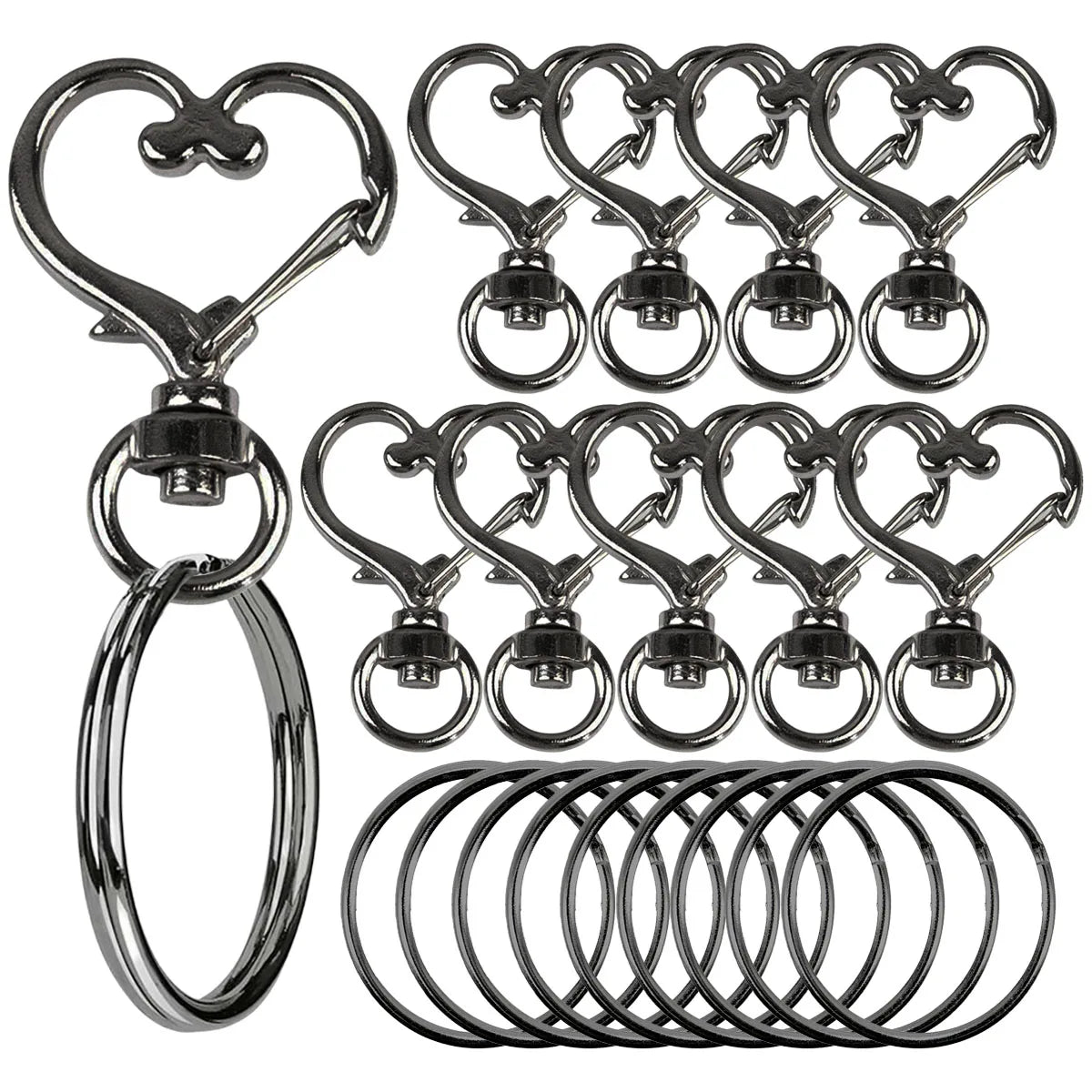 Heart-Shaped Swivel Snap Hooks with Key Rings