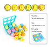 Un jeu de six œufs colorés de formes et couleurs différentes dans un plateau en plastique pour un puzzle.