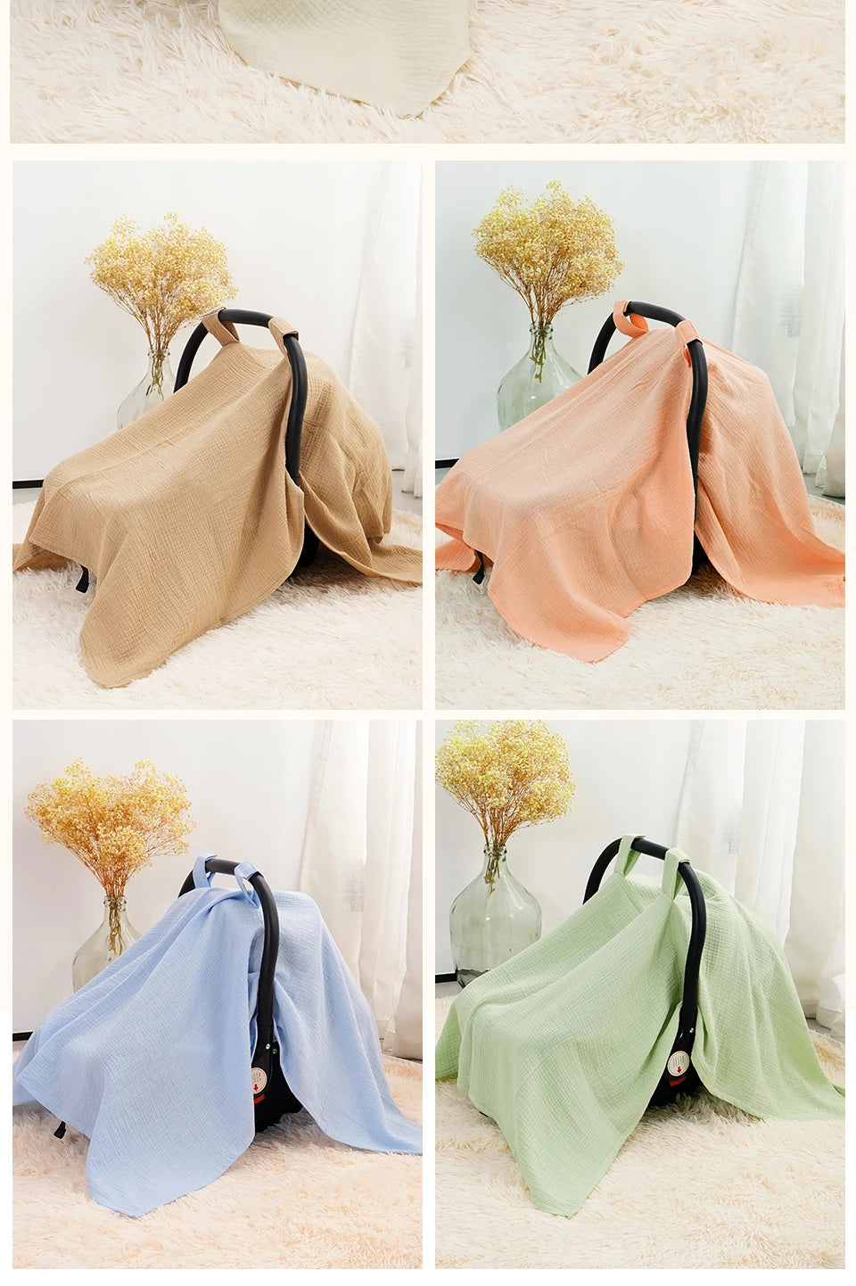 Soft Muslin Cotton Baby Car Seat Cover with Sunshade