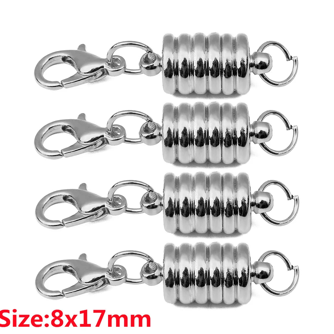 Silver magnetic clasps for jewelry making featuring a spring-loaded connector design