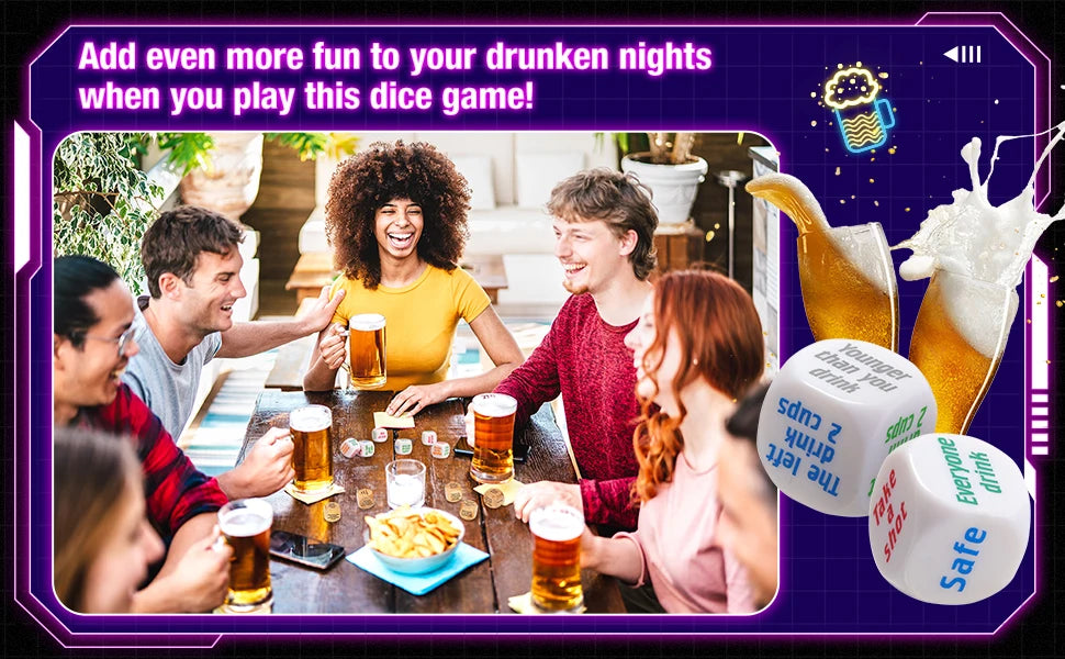 Party Dice Drinking Game Set for Adults – 6 Acrylic Dice