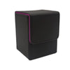 A black premium leather deck box with a purple accent edge.