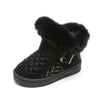 Black girls snow boots featuring a crystal bowknot and plush black fur lining