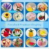 A display of various finished products including bouquets, animal series, festival decorations, and fruit series made from mu