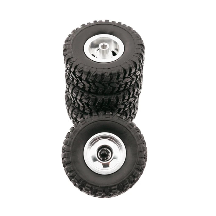RC Car Metal Wheel Rims with Soft Rubber Tires (Set of 4)