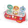 A red Montessori pop-up animal toy with two hinged lids showing colorful scenes and animals.
