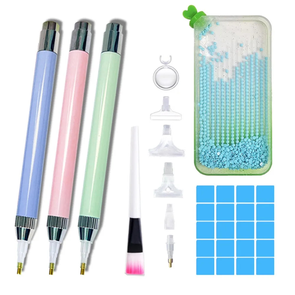 LED Diamond Painting Pen Kit with Multifunctional Tips and Magnifying Glass
