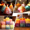 A collection of 16-color candle wax pigment set featuring various shades of pink, orange, green, and purple candles.