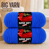 Two skeins of bright blue Knitnex Super Soft Yarn for knitting and crochet projects