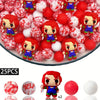 A set of 25 silicone beads featuring characters from a popular franchise, including red and white spherical beads.