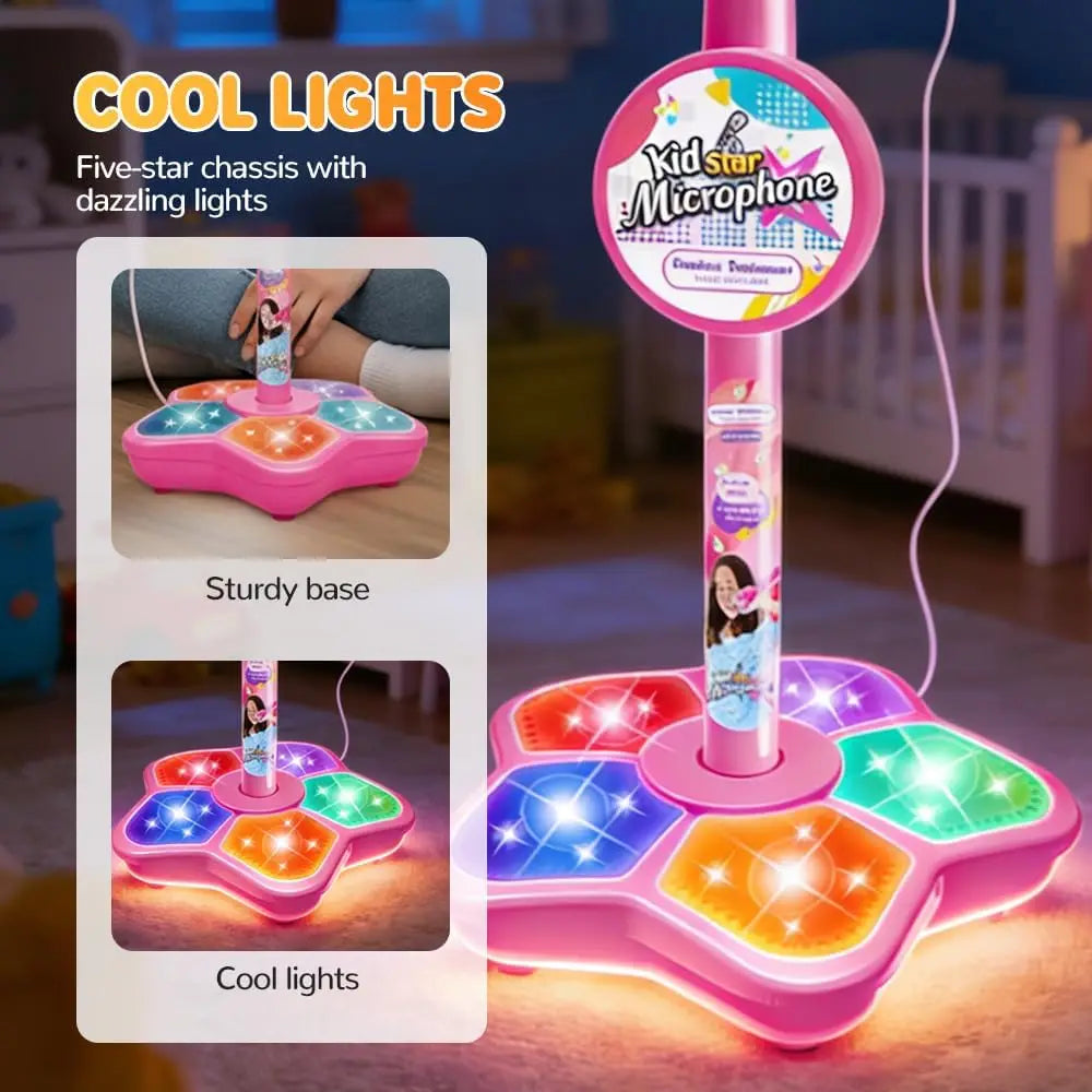 Kids Karaoke Microphone Stand Set with Party Lights