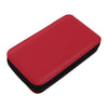 A red leather pouch or case for an LED crochet hook set.