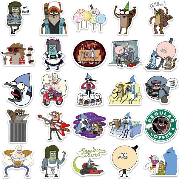 A collection of cartoon and anime vinyl decals featuring various characters and expressions.