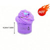 Purple scented slime in a jar with colorful sprinkles and a small bird decoration.