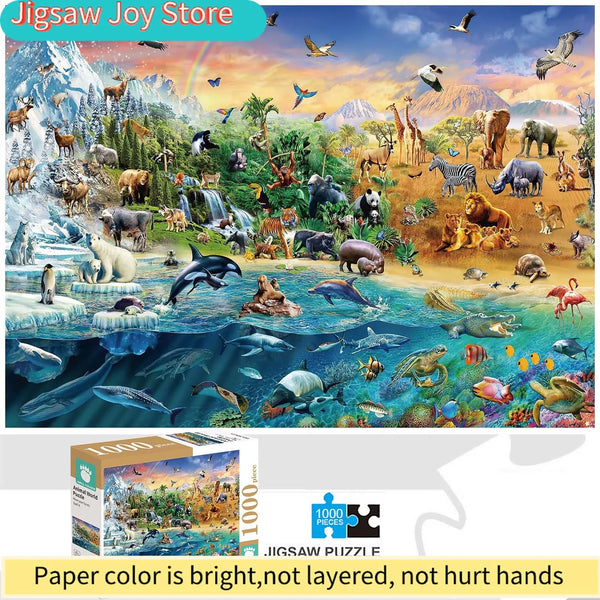 Puzzle coloré représentant divers animaux dans un paysage naturel