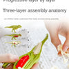 Hands are assembling a three-layer anatomy model of a dinosaur using fossil parts.