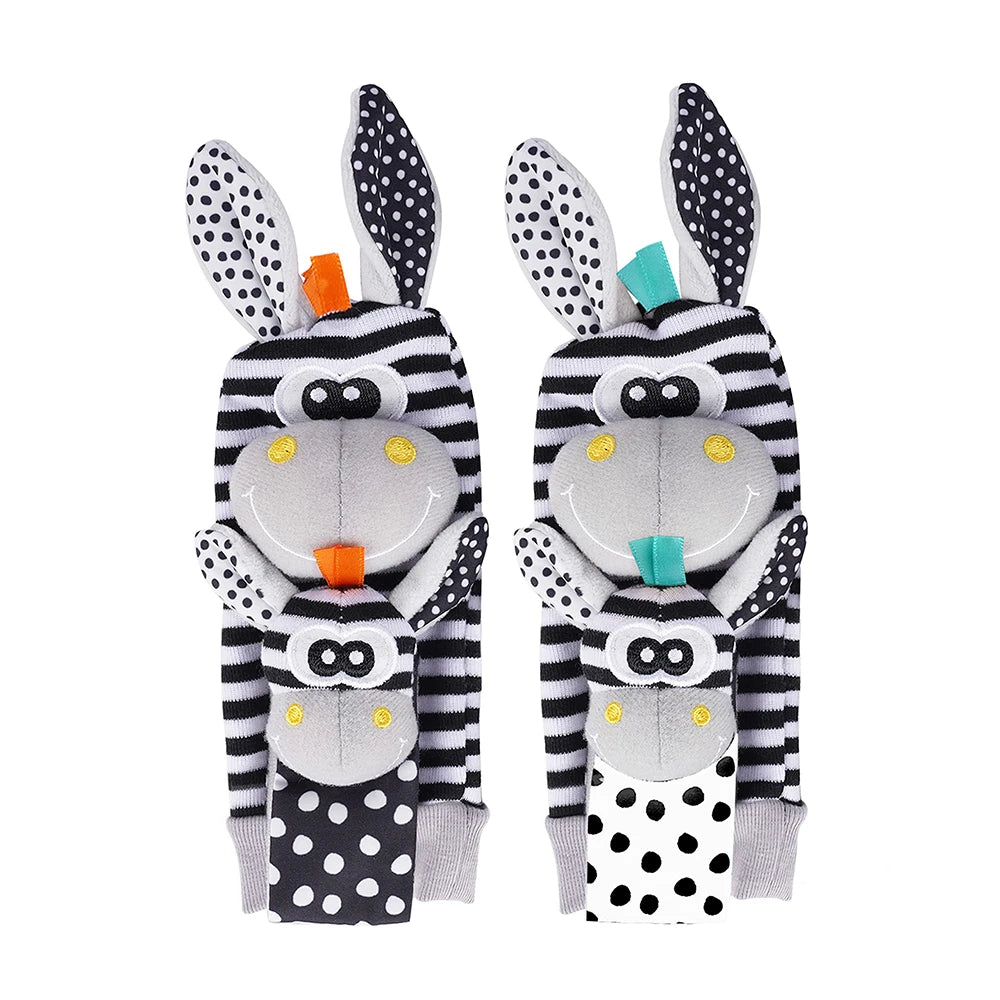 Black and White Sensory Wrist Rattles and Foot Finders for Newborns