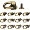 A collection of vintage metal D-ring buckle clips and a separate screw is shown.