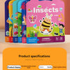 A colorful box of reusable insect stickers in a pink and green theme for toddlers