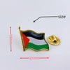 A gold lapel pin featuring the flag of Palestine with red, black, white, and green stripes.