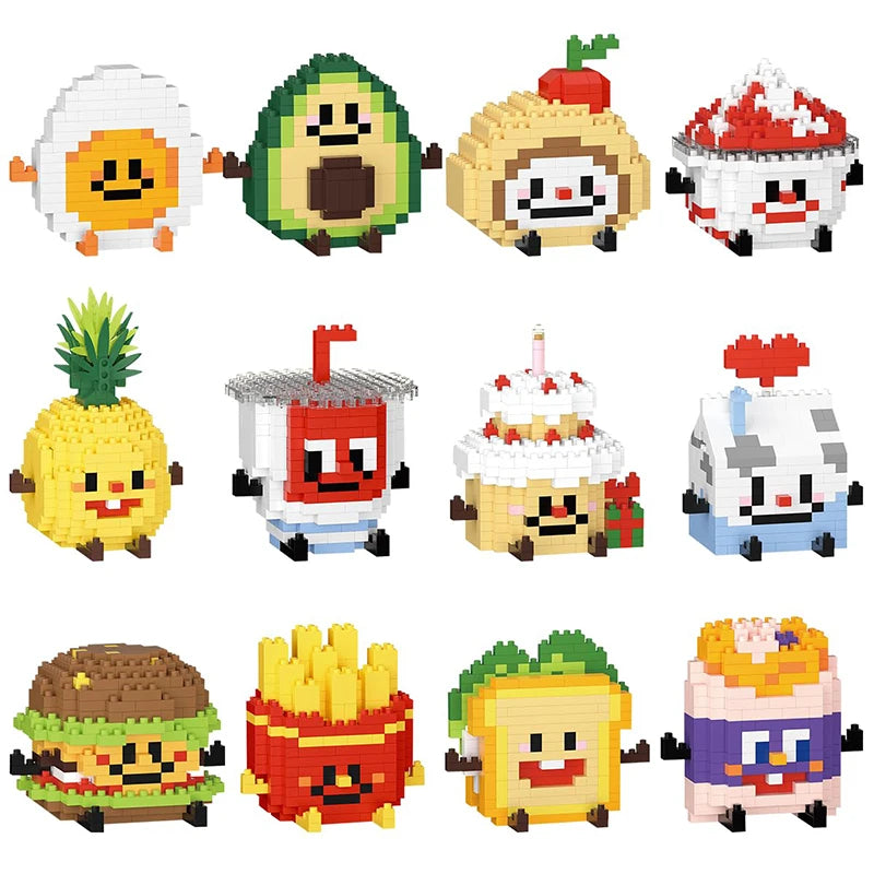 Cute Food Micro Building Blocks – Fruit & Cake Miniature Sets