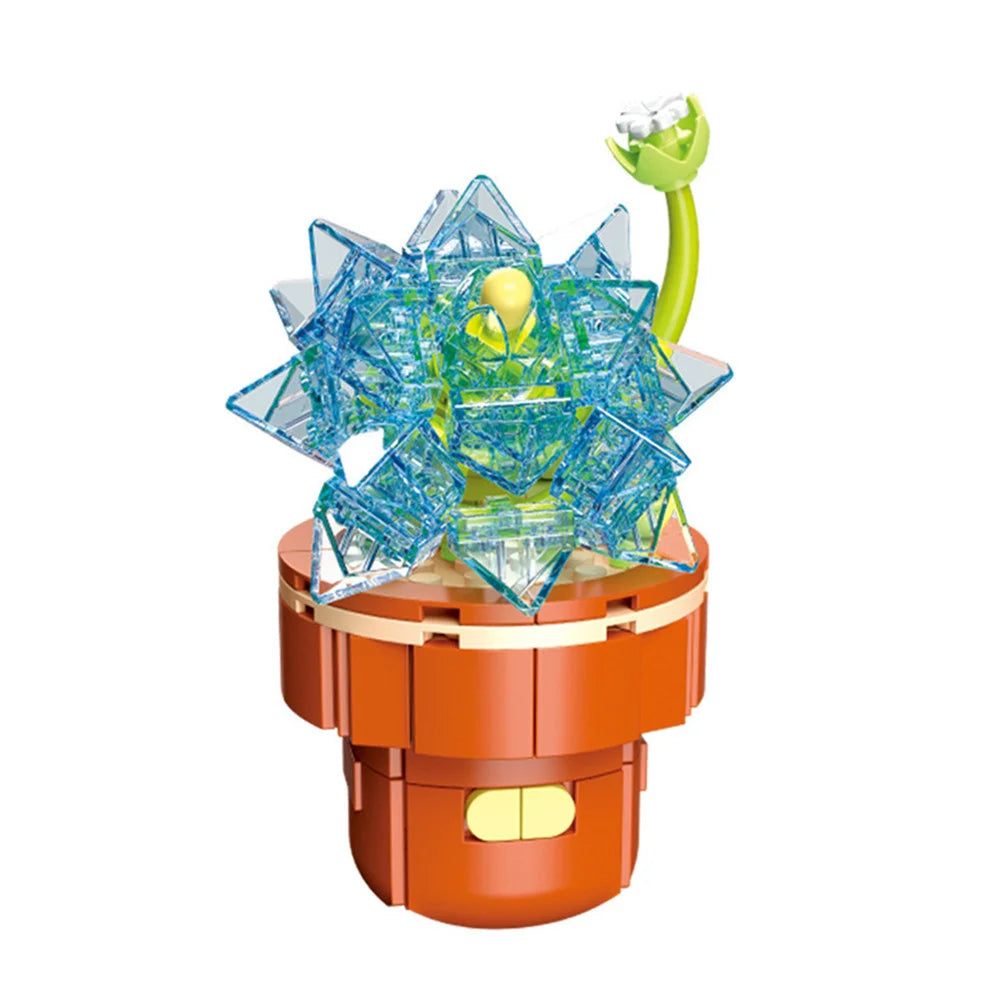 A City Creativity Building Blocks set featuring a blue, spiky, star-shaped structure on an orange base with a green element.