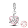 Sterling silver heart charm bead with a pink gemstone and diamond accents