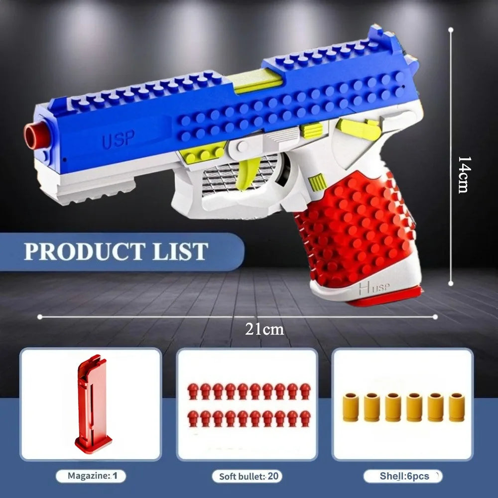Realistic Building Block Toy Pistol with Shell-Ejecting Action