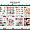 A grid of various silicone beads for jewelry making including colored, printed, and natural materials.