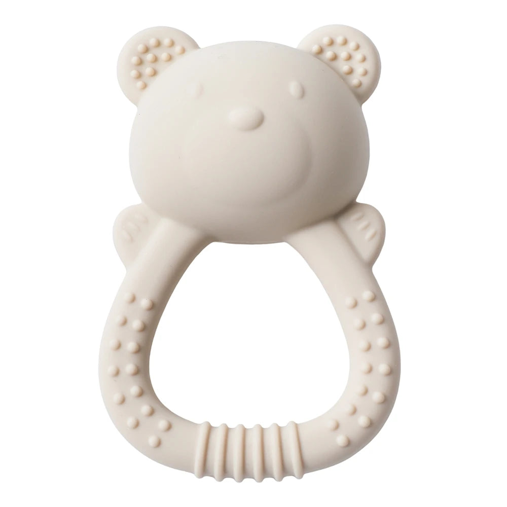 Bear-Shaped Silicone Baby Teether with Rattle Handle