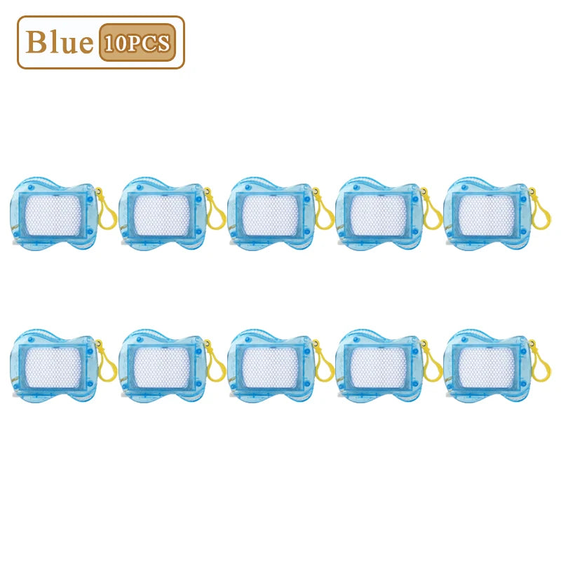 Ten blue mini magnetic drawing board keychains with stylus