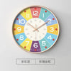 A round analog clock face with numbers and markings, featuring a colorful design.