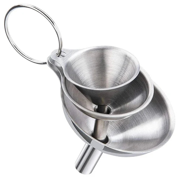 Stainless steel funnel set with three sizes and cleaning brushes