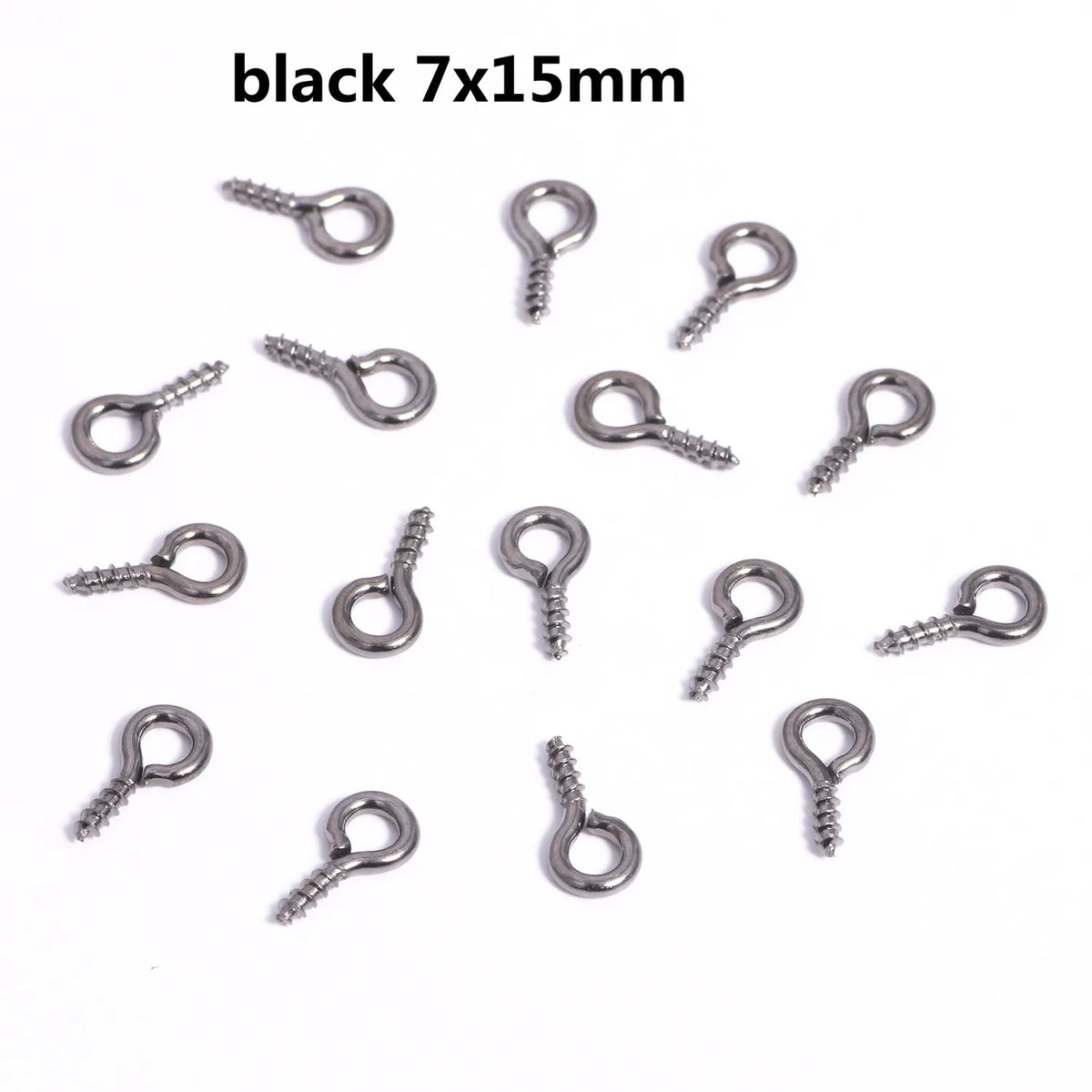 Black 7x15mm mini eye pins with screw threads for jewelry making