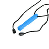 A blue silicone chew necklace with black cord, designed for teething and sensory calming.