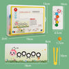 A set of wooden caterpillar bead clips and a corresponding game board for fine motor skills development.