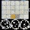 A display of pearl beading kit components including assorted beads and accessories.