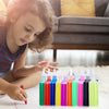 A young girl is using a Magic Water Elf DIY craft kit with assorted gel molds on a white surface.