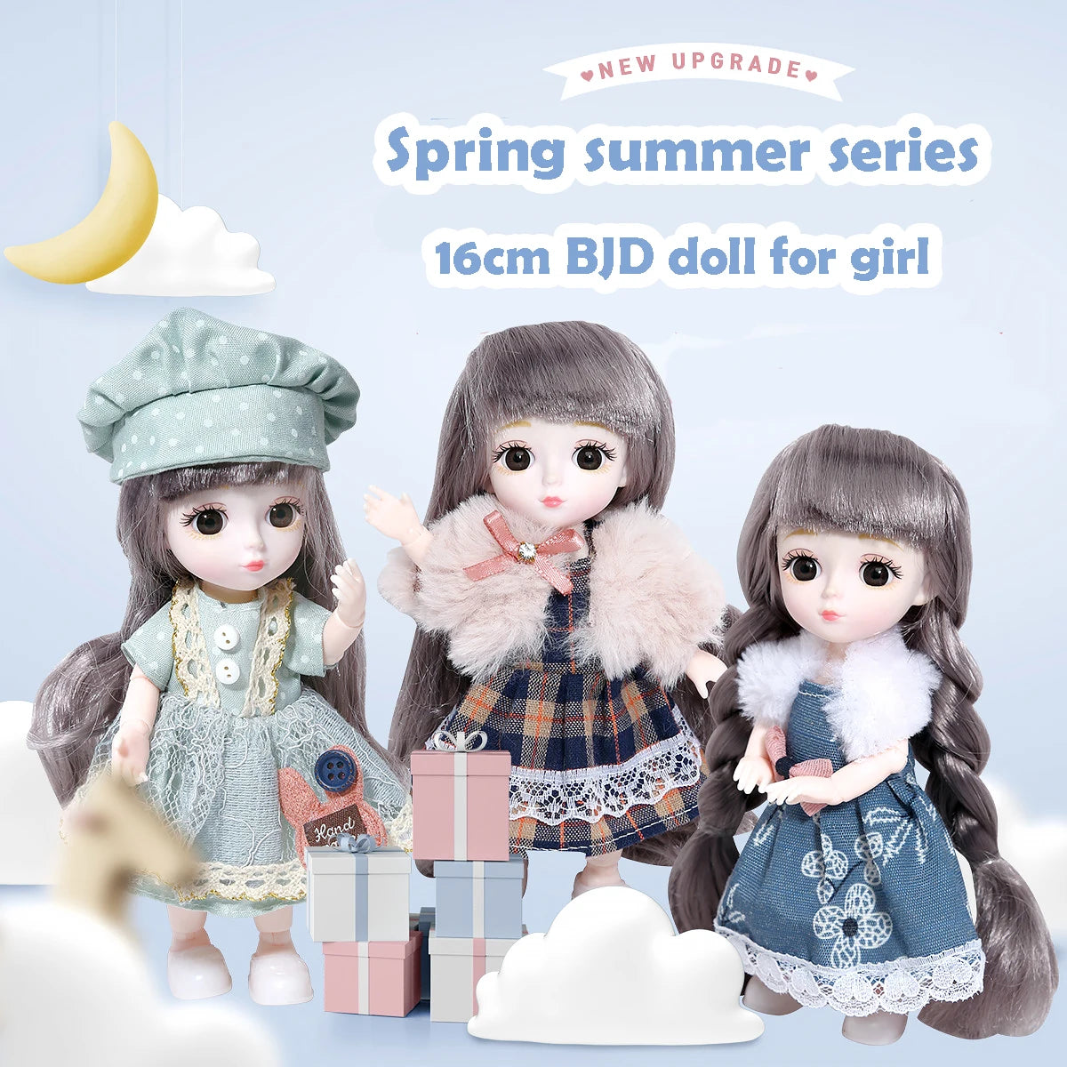 16cm Articulated Fashion Doll with Big Eyes and Dress-Up Outfit