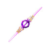 A pink and gold retractable glowing double-blade light sword with fire effects.