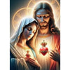 A painting depicting Jesus and the Virgin Mary with a golden halo.