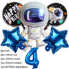 Outer space astronaut party décor set featuring a costume, themed balloons, and large number balloons