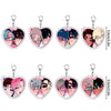 A set of six heart-shaped acrylic keychains featuring anime characters from Alien Stage IVAN and TILL