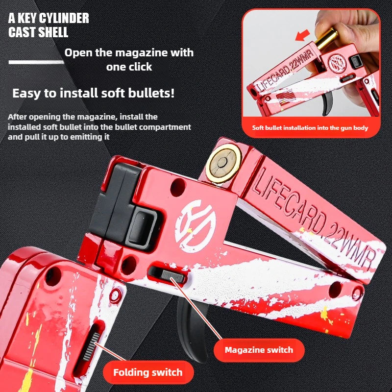 Compact Alloy Folding Blaster Pistol with Soft Bullets