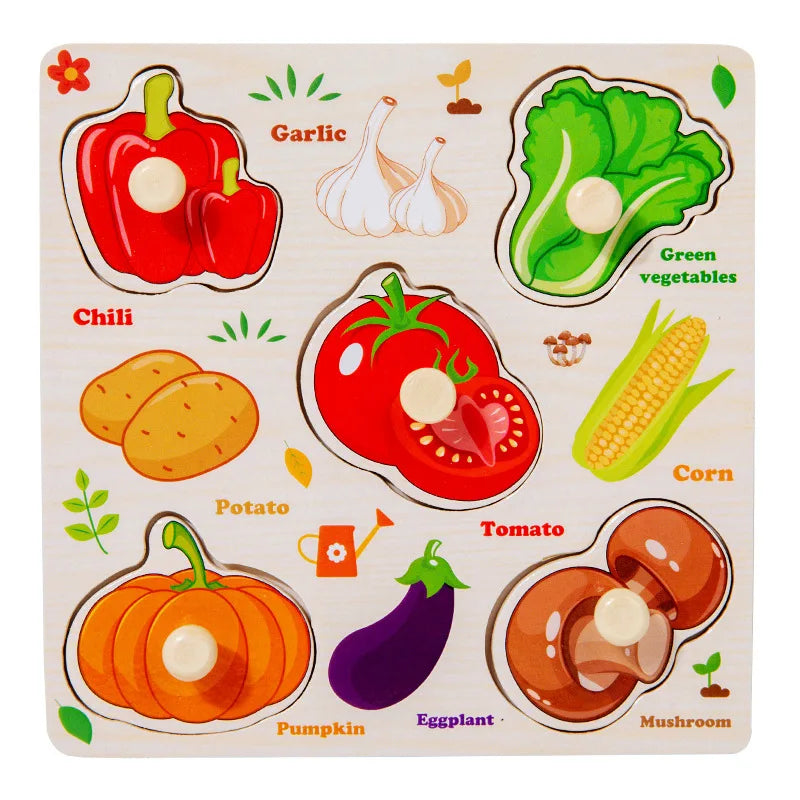 Toddler Wooden Puzzle Set - Animal, Traffic & Fruit Theme - Montessori Learning Toy