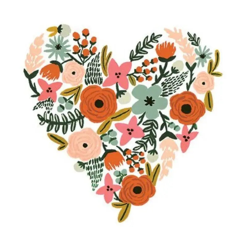 A watercolor illustration of a heart shape filled with various floral and botanical elements in soft pastel colors.