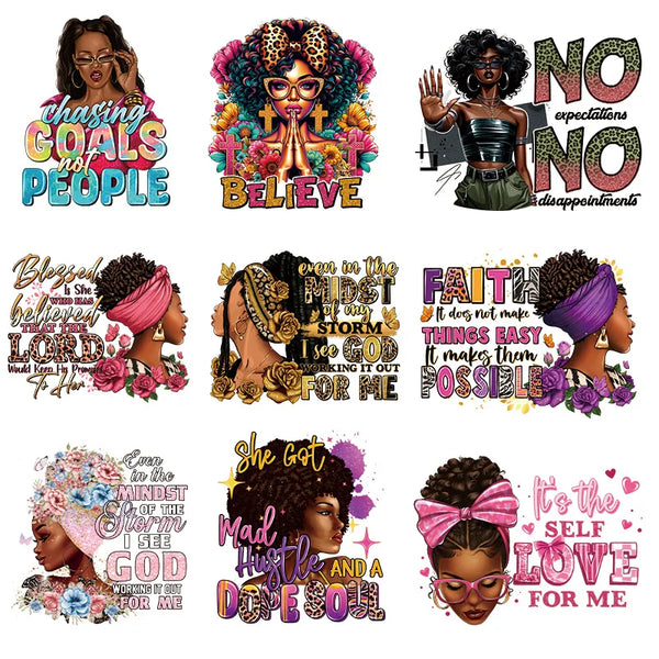 A collection of inspirational quotes and affirmations printed on patches for clothing.