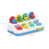 A white Montessori pop-up animal toy featuring colorful plastic animals like a blue elephant, yellow duck, and red bird.