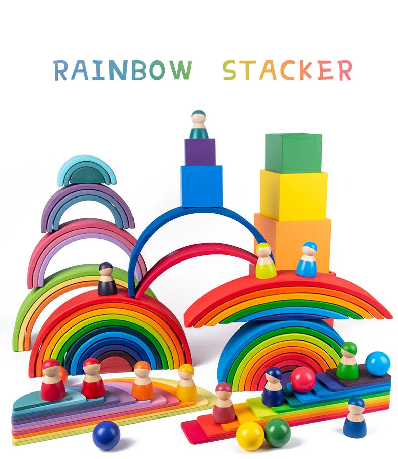 Wooden Rainbow Stacking Blocks for Toddlers & Kids